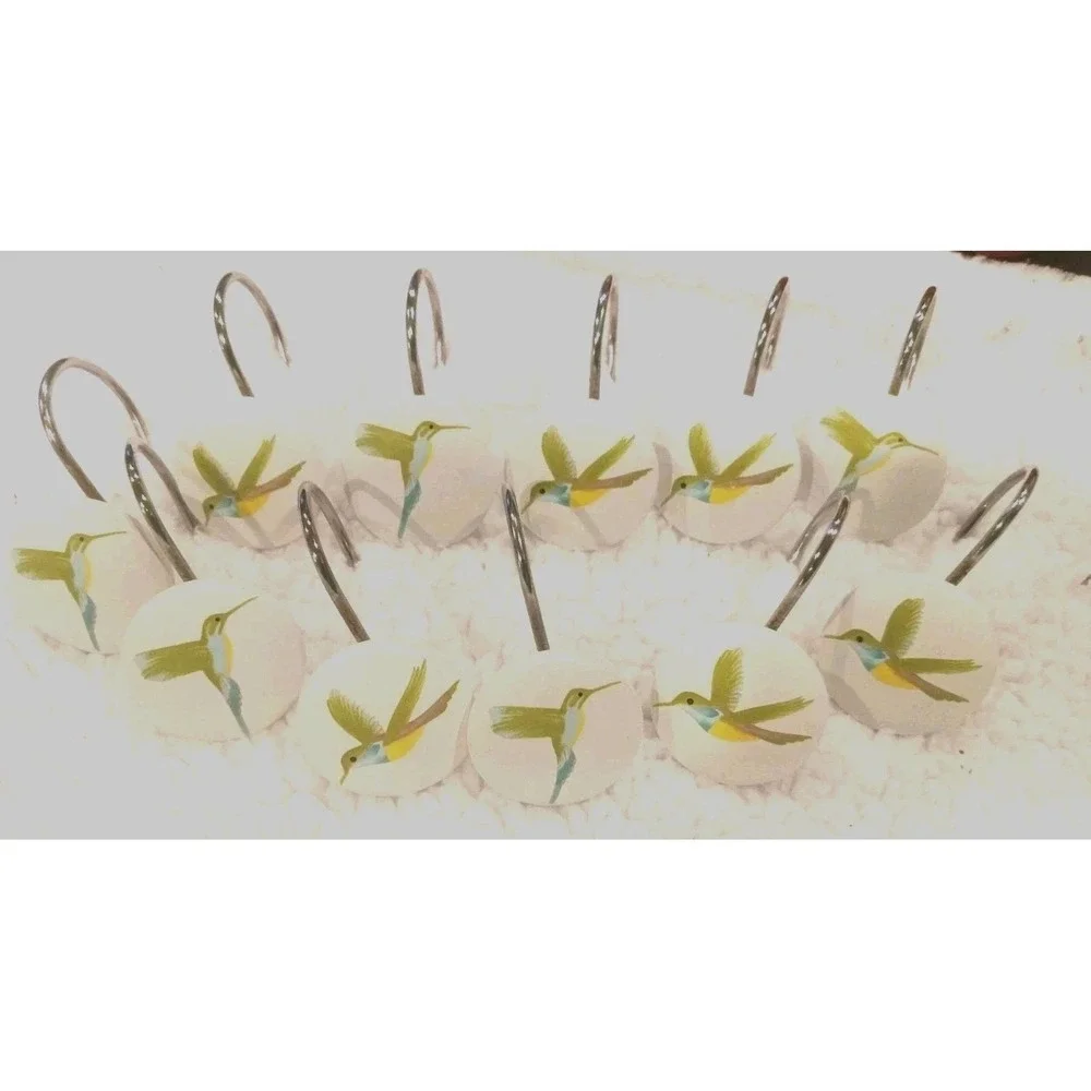 New Set of 12 Humingbird Shower‎ Curtain Hooks Whimsical Cottage Coastal Garden